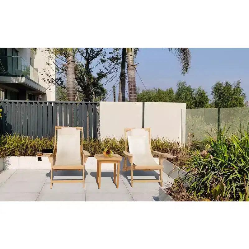 Jiallo Romantic Collection Canvas Sling Chairs with Cup and Wine Holder and end table