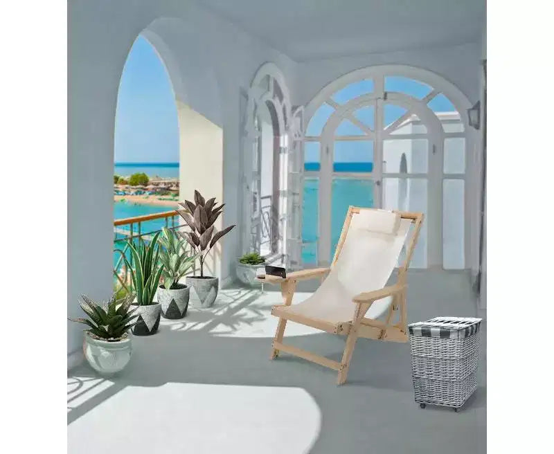 Jiallo Romantic Collection Canvas Sling Chairs with Cup and Wine Holder and end table
