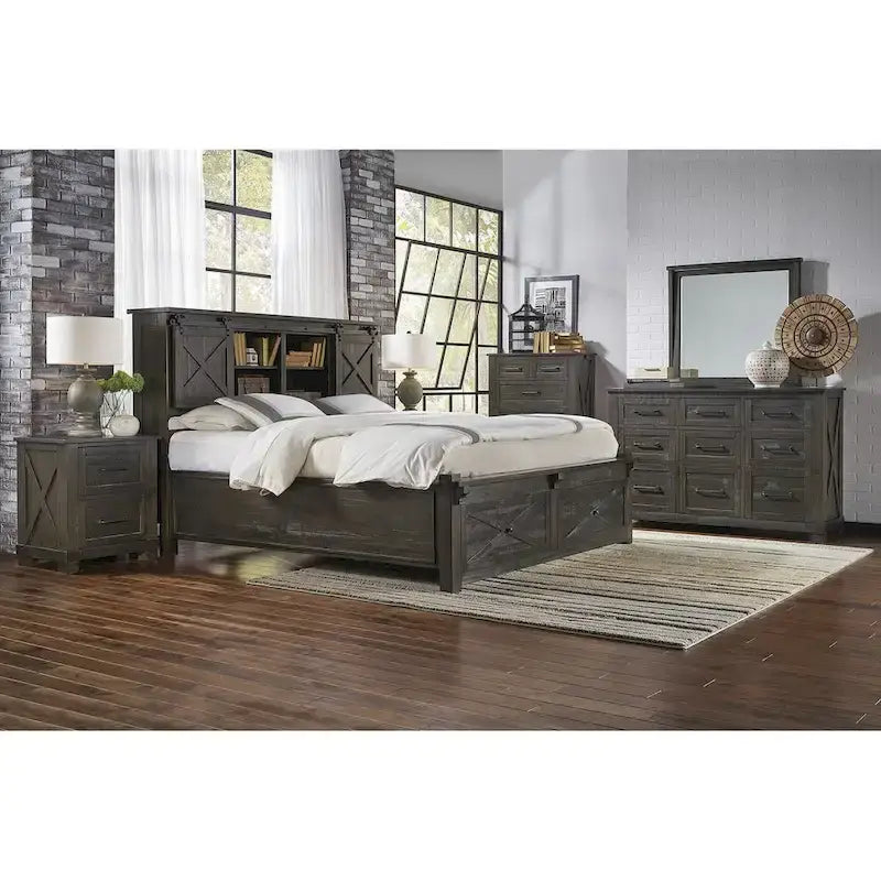 Collection de chambre à coucher 6 pièces Sharla en bois massif Simply Solid avec rangement