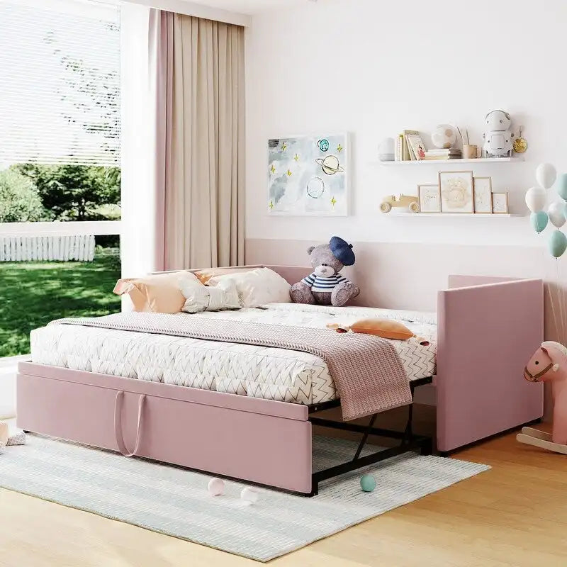 Lit de repos rembourré de taille double avec lit gigogne extensible