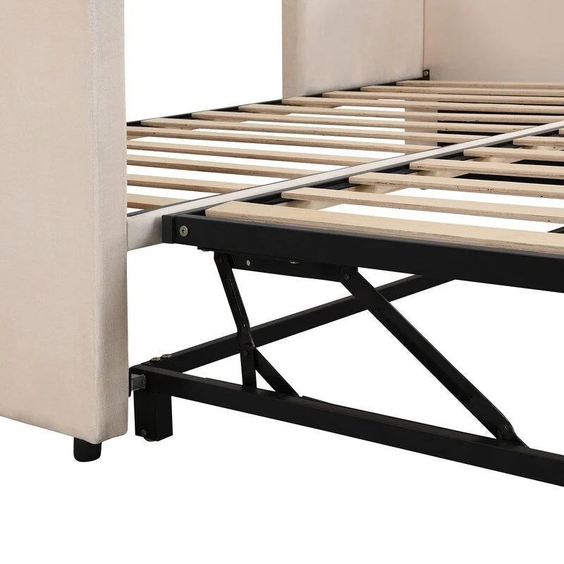 Lit de repos rembourré de taille double avec lit gigogne extensible