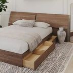 Lit de rangement avec tête de lit Nexera, Noyer