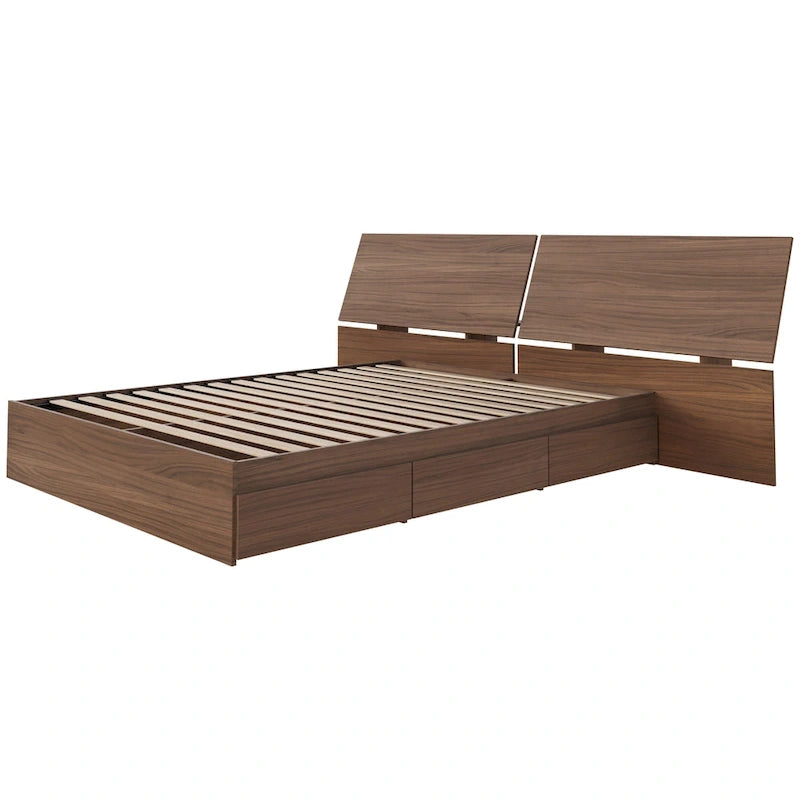 Nexera Storage Bed with Headboard, Walnut