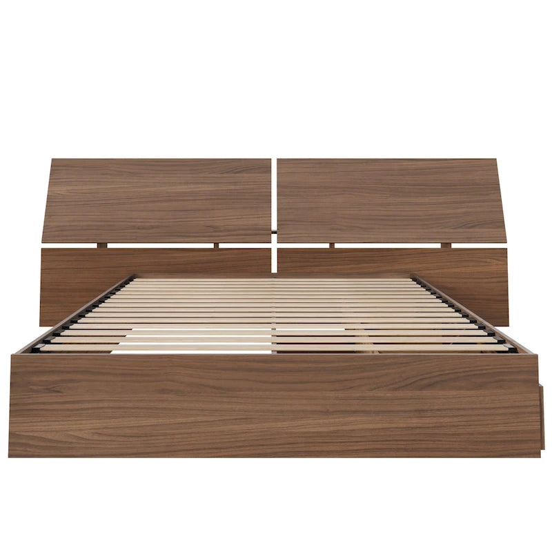 Lit de rangement avec tête de lit Nexera, Noyer
