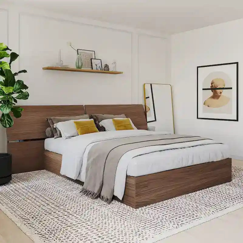 Nexera Storage Bed with Headboard, Walnut