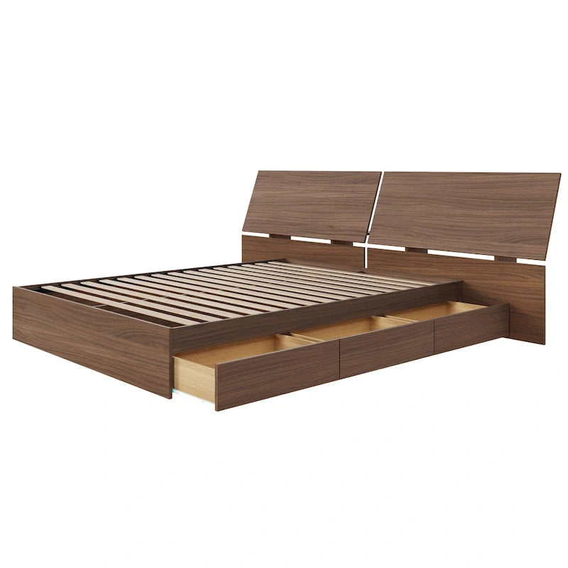 Lit de rangement avec tête de lit Nexera, Noyer