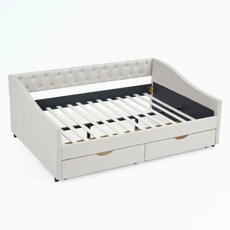 Full Size Daybed with Drawers Upholstered Tufted Sofa Bed