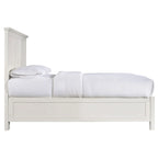 Neo Solid Mahogany Wood Low Profile Queen Bed, Beveled Trim Top, White