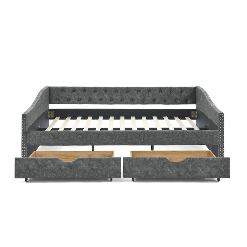 Queen Size Daybed with Drawers Upholstered Tufted Sofa Bed