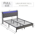 Bed Frame with Storage Headboard Charging Station and LED Lights