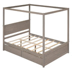 Full Size Wood Canopy Platform bed With Two Drawers