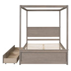 Full Size Wood Canopy Platform bed With Two Drawers