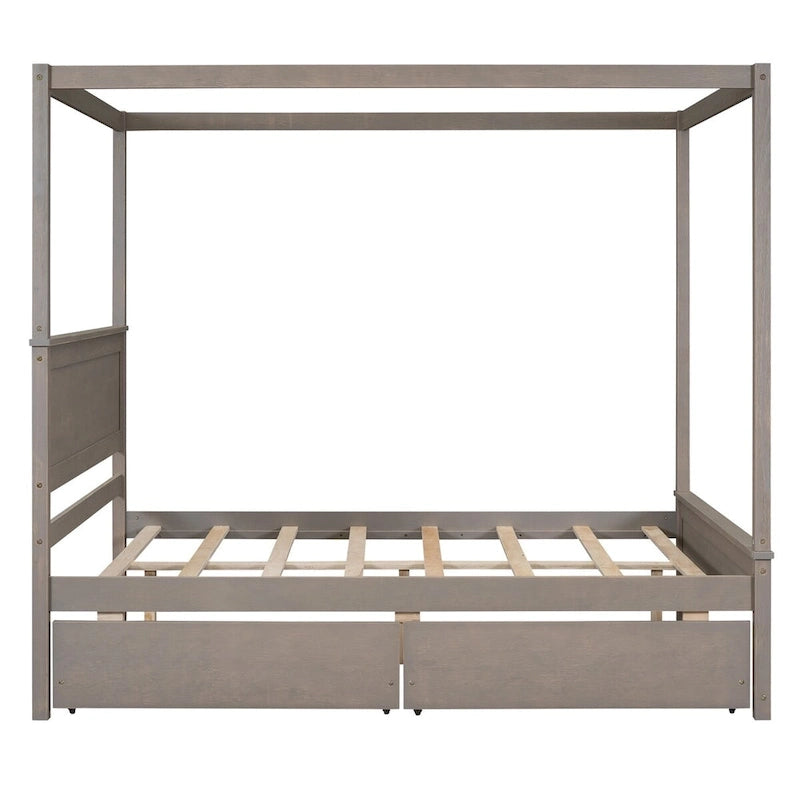 Full Size Wood Canopy Platform bed With Two Drawers