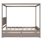 Full Size Wood Canopy Platform bed With Two Drawers
