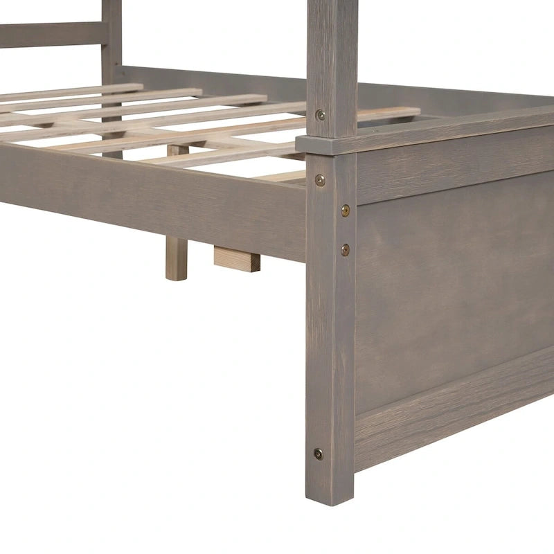Full Size Wood Canopy Platform bed With Two Drawers