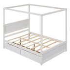 Full Size Wood Canopy Platform bed With Two Drawers