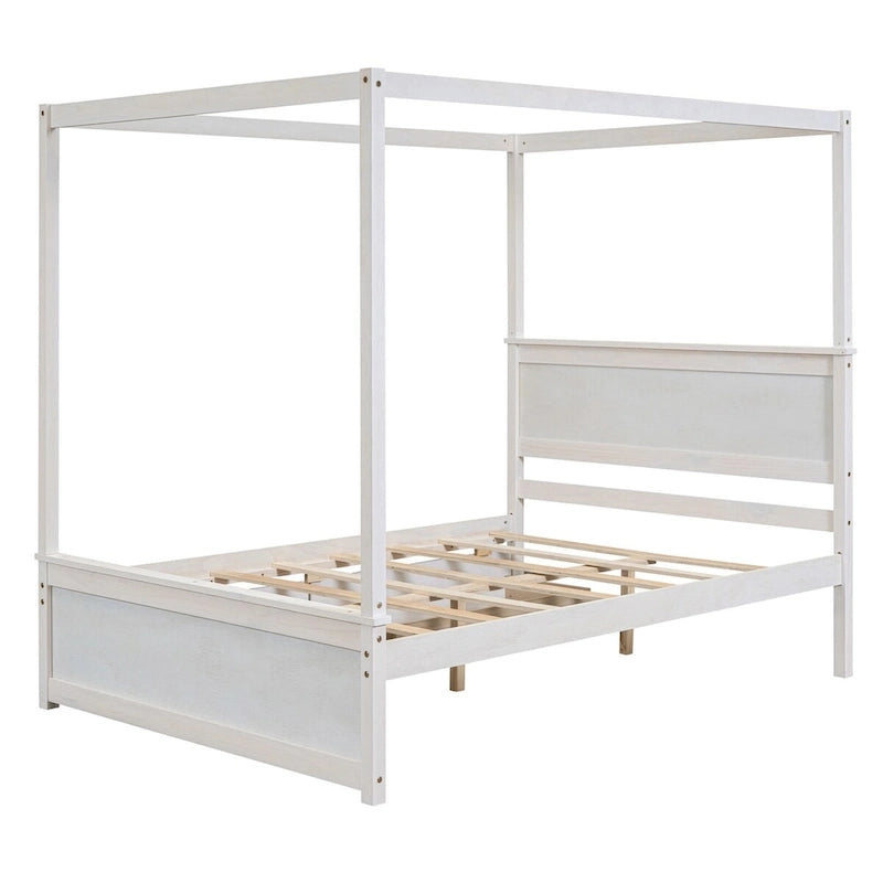 Full Size Wood Canopy Platform bed With Two Drawers