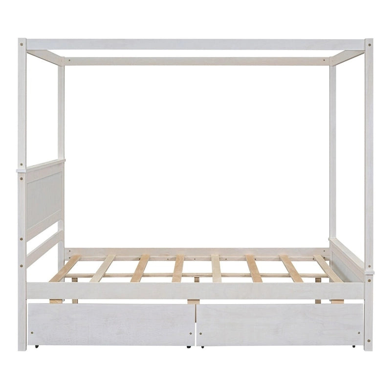Full Size Wood Canopy Platform bed With Two Drawers