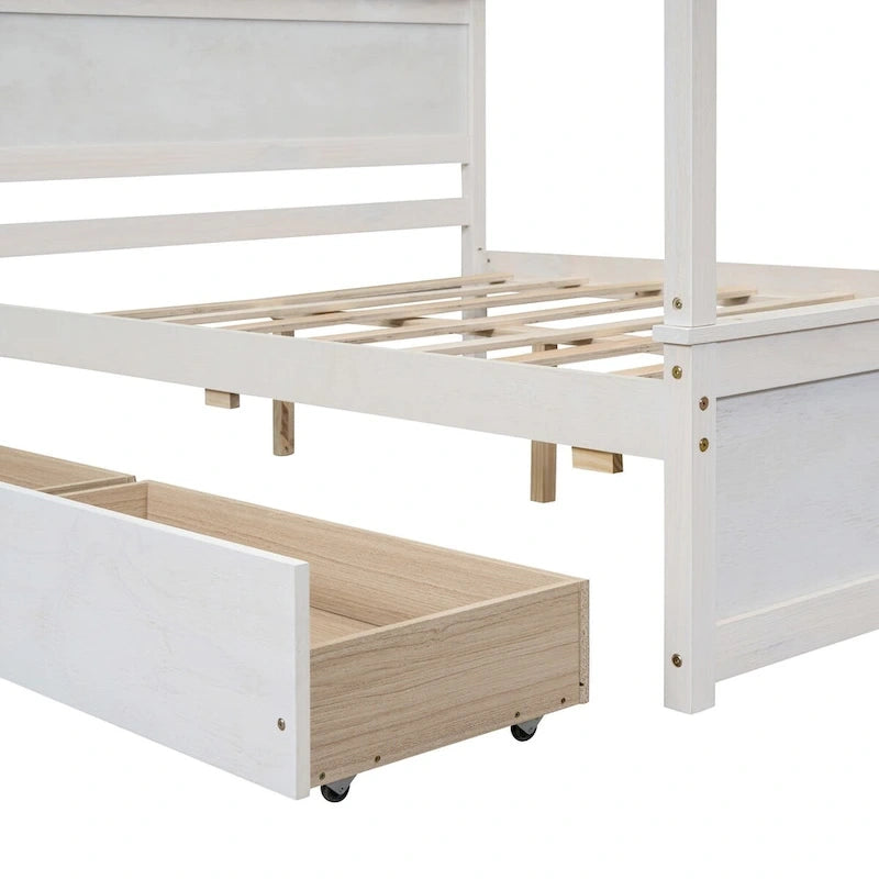 Full Size Wood Canopy Platform bed With Two Drawers