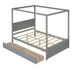 Full Size Wood Canopy Platform bed With Two Drawers