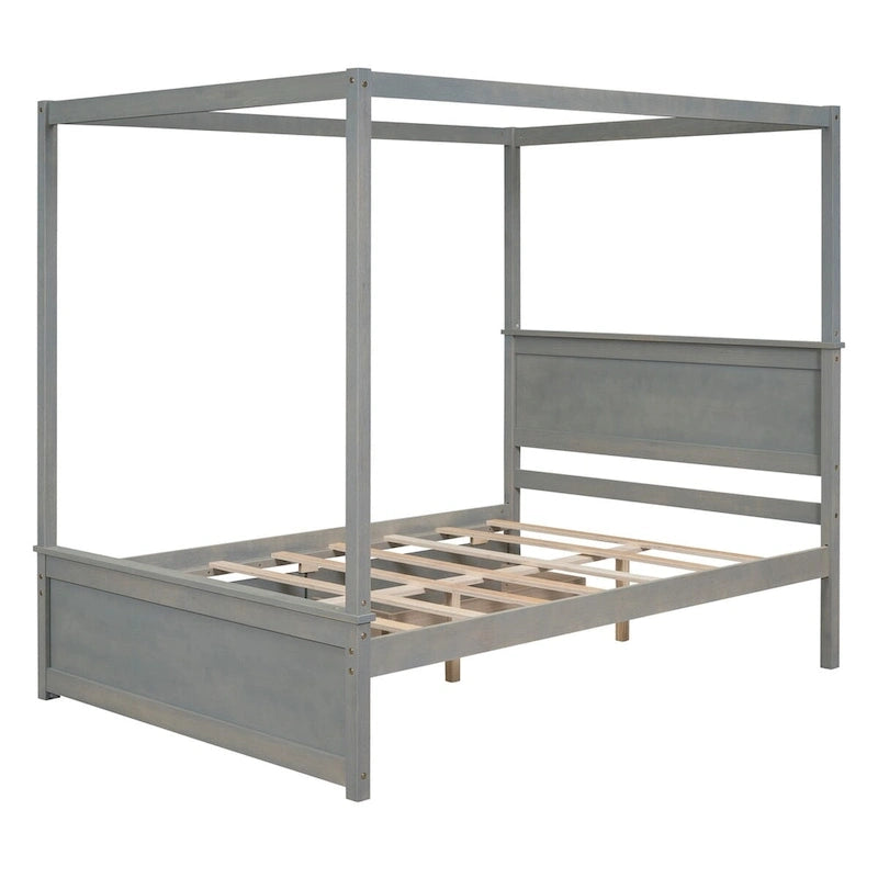 Full Size Wood Canopy Platform bed With Two Drawers