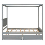 Full Size Wood Canopy Platform bed With Two Drawers