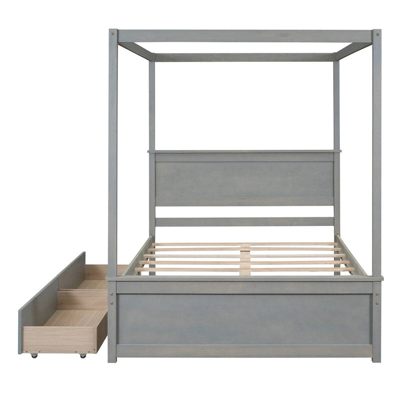 Full Size Wood Canopy Platform bed With Two Drawers