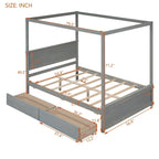 Full Size Wood Canopy Platform bed With Two Drawers