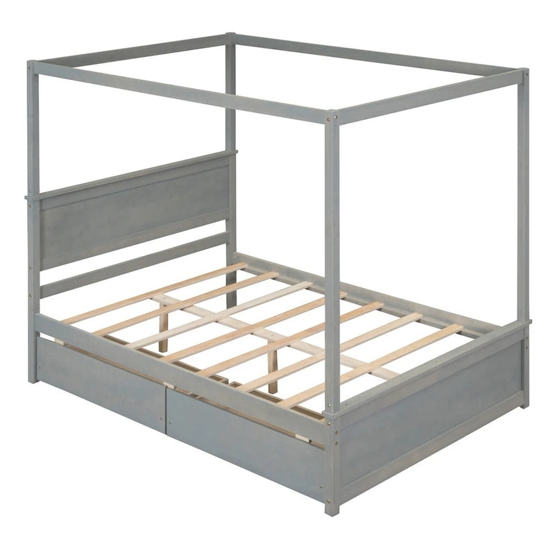 Full Size Wood Canopy Platform bed With Two Drawers