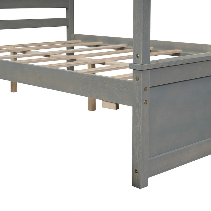 Full Size Wood Canopy Platform bed With Two Drawers