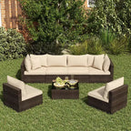 Costway Ensemble de Meubles de Jardin en Rotin 7 Pièces Canapé Modulable Rembourré Marron/Bleu