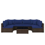 Costway Ensemble de Meubles de Jardin en Rotin 7 Pièces Canapé Modulable Rembourré Marron/Bleu