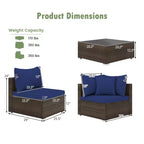 Costway Ensemble de Meubles de Jardin en Rotin 7 Pièces Canapé Modulable Rembourré Marron/Bleu