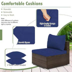 Costway Ensemble de Meubles de Jardin en Rotin 7 Pièces Canapé Modulable Rembourré Marron/Bleu