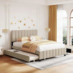 Queen Size Velvet Upholstered Platform Bed with 2 Drawers and 1 Twin XL Trundle