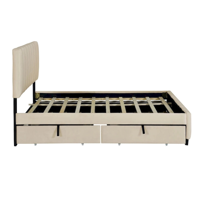 Queen Size Velvet Upholstered Platform Bed with 2 Drawers and 1 Twin XL Trundle