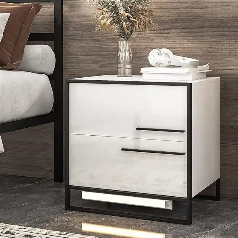 Table de Chevet LED avec 2 Tiroirs Brillants