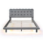 Queen Size Velvet Platform Bed with LED Frame, Thick & Soft Fabric and Button-tufted Design Headboard