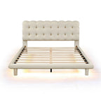 Queen Size Velvet Platform Bed with LED Frame, Thick & Soft Fabric and Button-tufted Design Headboard