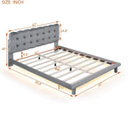 Queen Size Velvet Platform Bed with LED Frame, Thick & Soft Fabric and Button-tufted Design Headboard