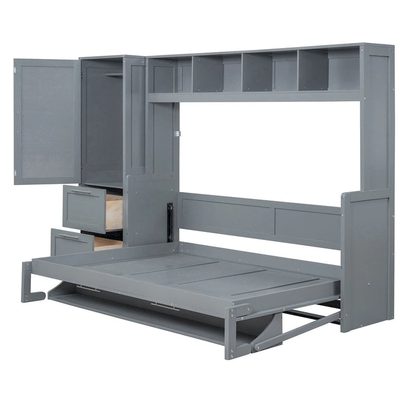 Lit escamotable Queen Size avec armoire et tiroirs