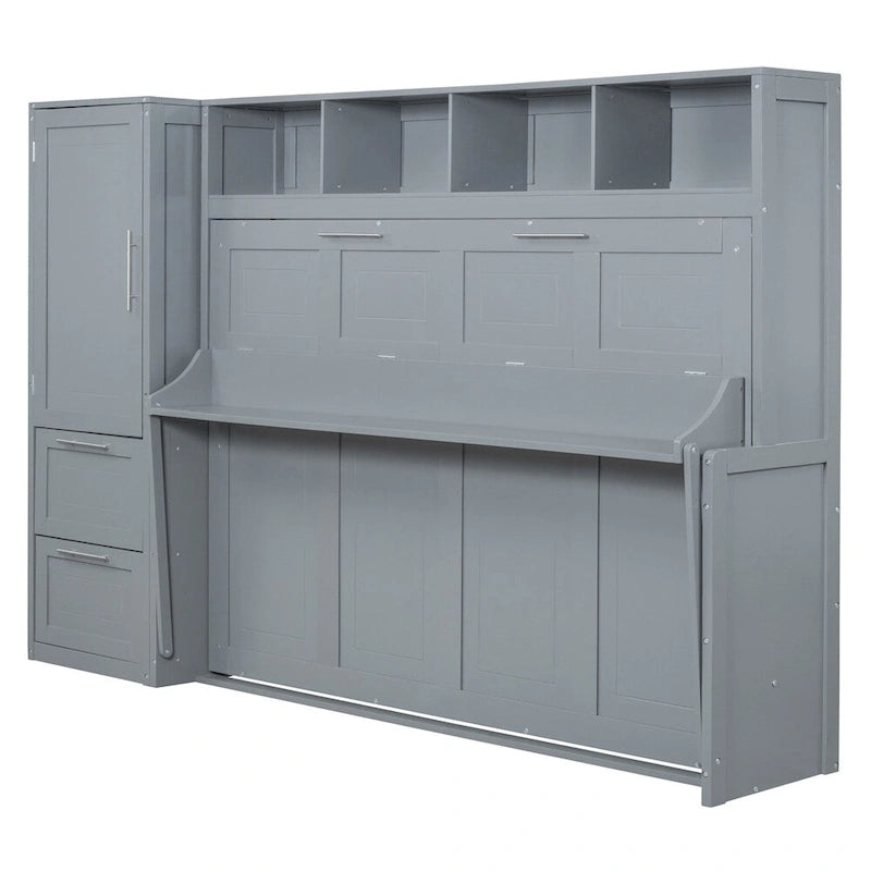 Lit escamotable Queen Size avec armoire et tiroirs