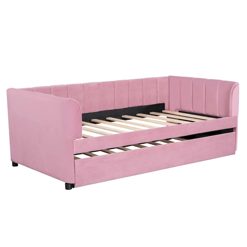 Twin Size Velvet Upholstered Daybed with Trundle