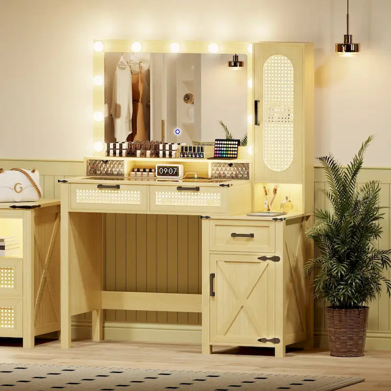 Makeup Vanity With LED Light and Charging Station