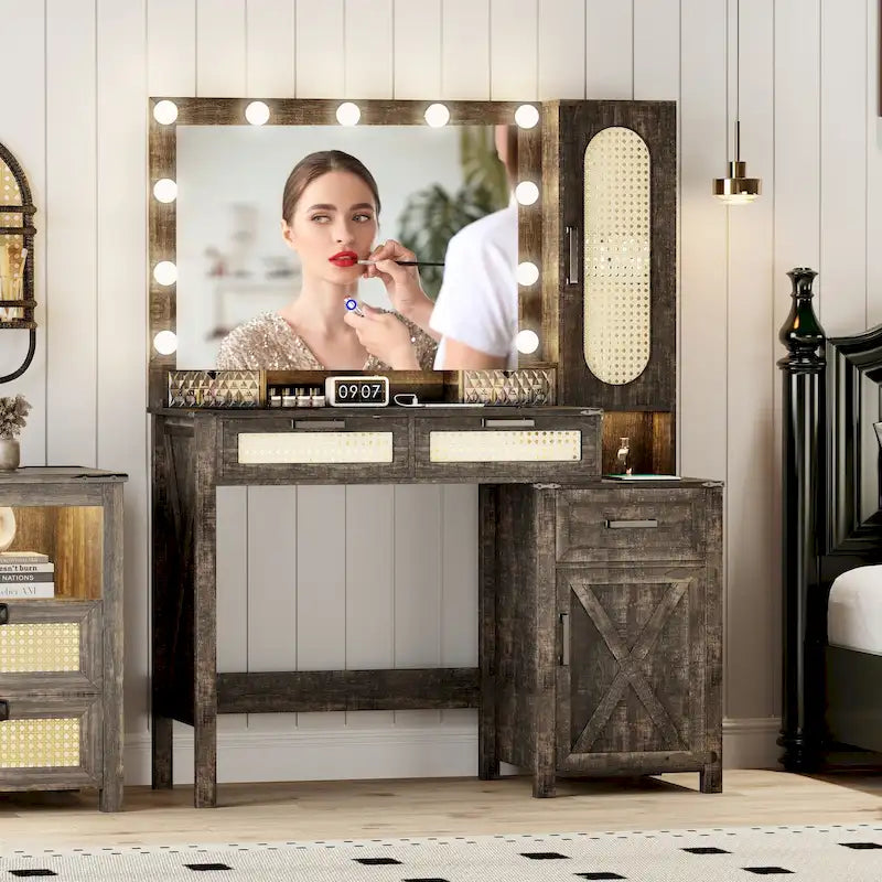 Makeup Vanity With LED Light and Charging Station