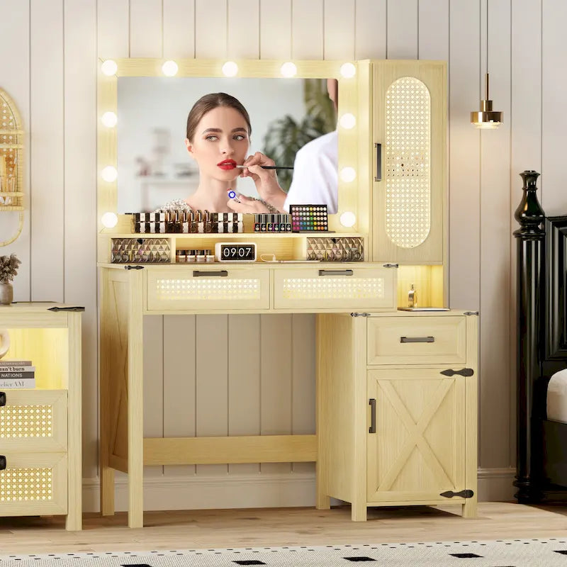 Makeup Vanity With LED Light and Charging Station