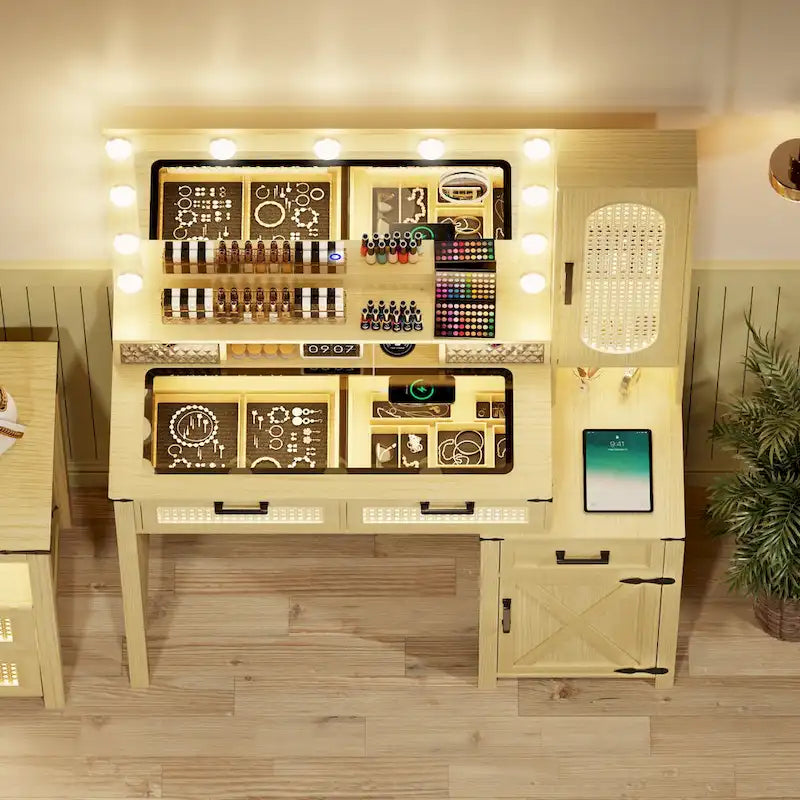 Makeup Vanity With LED Light and Charging Station
