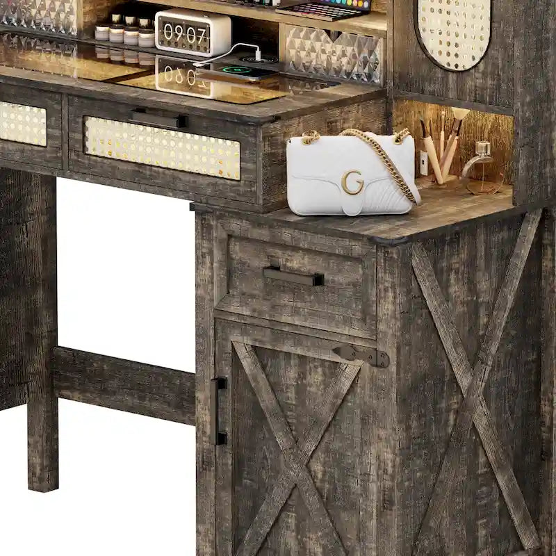 Makeup Vanity With LED Light and Charging Station