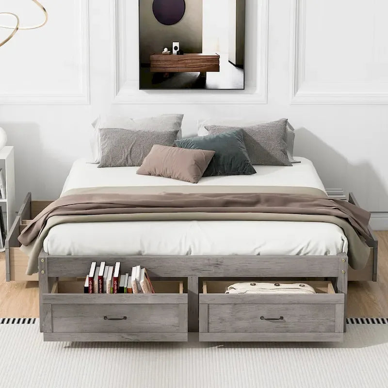 Lit plate-forme Queen Size avec 6 tiroirs de rangement