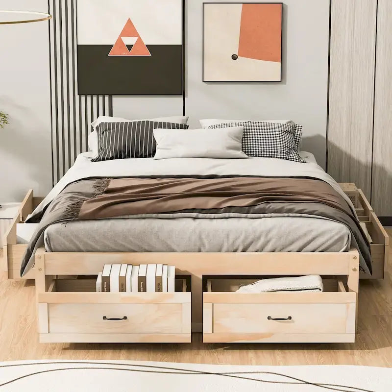 Lit plate-forme Queen Size avec 6 tiroirs de rangement